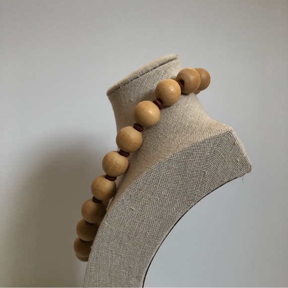 Vintage natural wood bead necklace minimalist boho festival - Picture 5 of 9
